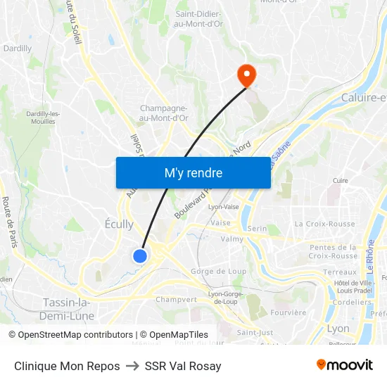 Clinique Mon Repos to SSR Val Rosay map