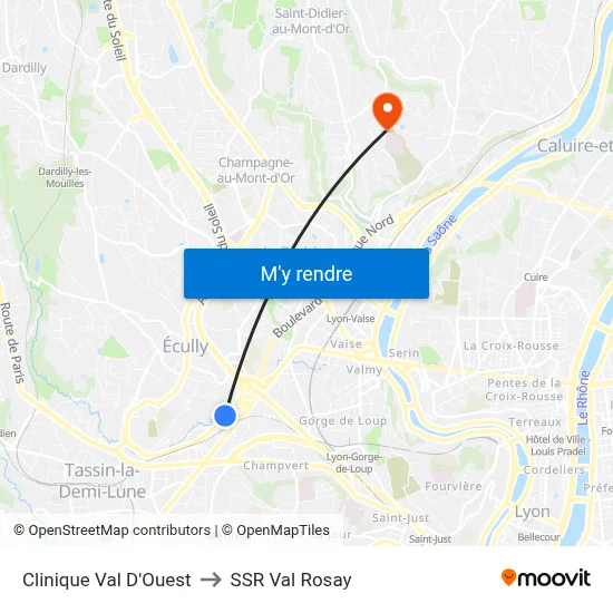 Clinique Val D'Ouest to SSR Val Rosay map