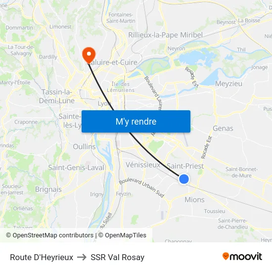 Route D'Heyrieux to SSR Val Rosay map
