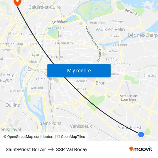 Saint-Priest Bel Air to SSR Val Rosay map