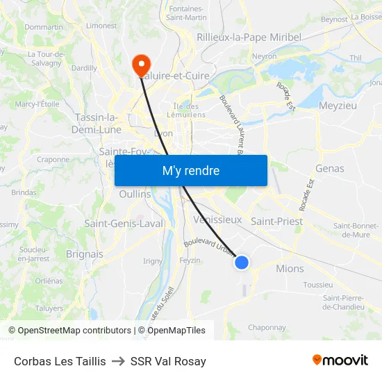 Corbas Les Taillis to SSR Val Rosay map