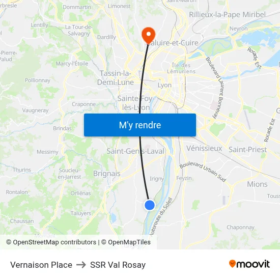 Vernaison Place to SSR Val Rosay map