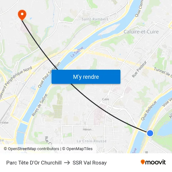 Parc Tête D'Or Churchill to SSR Val Rosay map