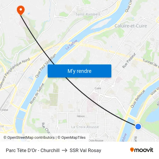 Parc Tête D'Or - Churchill to SSR Val Rosay map