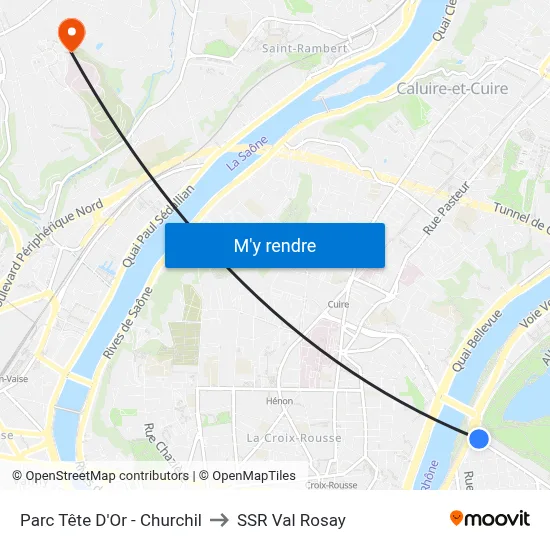 Parc Tête D'Or - Churchil to SSR Val Rosay map