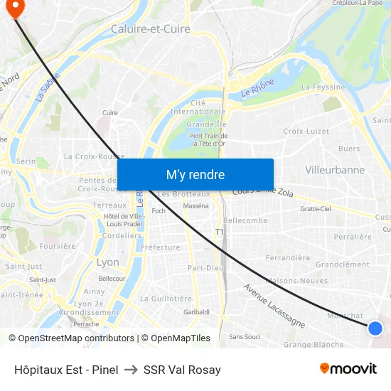 Hôpitaux Est - Pinel to SSR Val Rosay map