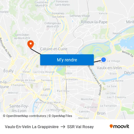 Vaulx-En-Velin La Grappinière to SSR Val Rosay map
