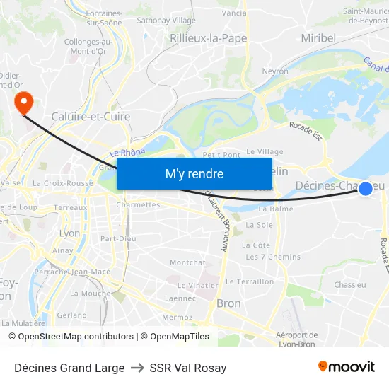 Décines Grand Large to SSR Val Rosay map