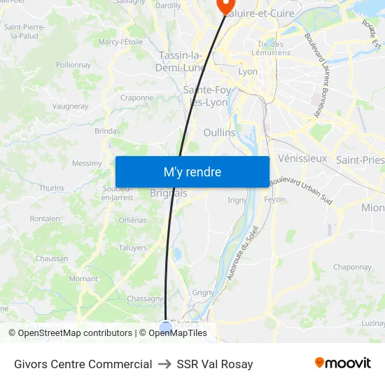 Givors Centre Commercial to SSR Val Rosay map