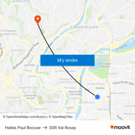 Halles Paul Bocuse to SSR Val Rosay map