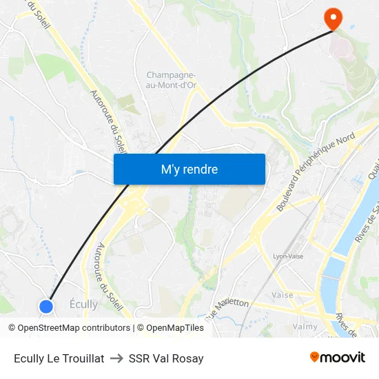 Ecully Le Trouillat to SSR Val Rosay map