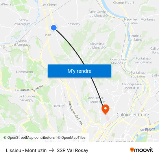 Lissieu - Montluzin to SSR Val Rosay map