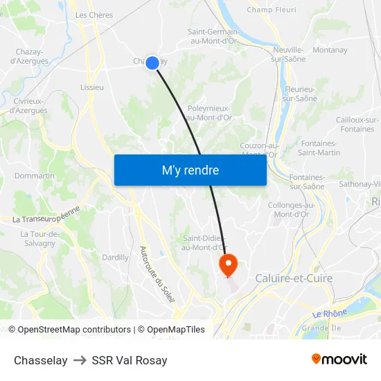 Chasselay to SSR Val Rosay map
