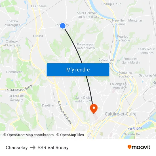 Chasselay to SSR Val Rosay map