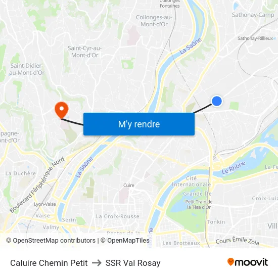 Caluire Chemin Petit to SSR Val Rosay map