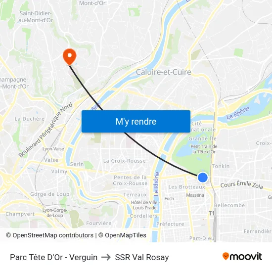 Parc Tête D'Or - Verguin to SSR Val Rosay map