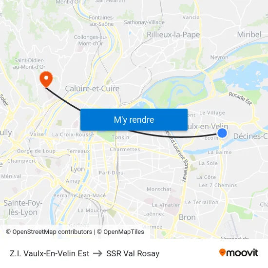 Z.I. Vaulx-En-Velin Est to SSR Val Rosay map
