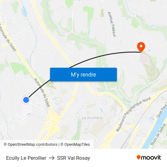 Ecully Le Perollier to SSR Val Rosay map