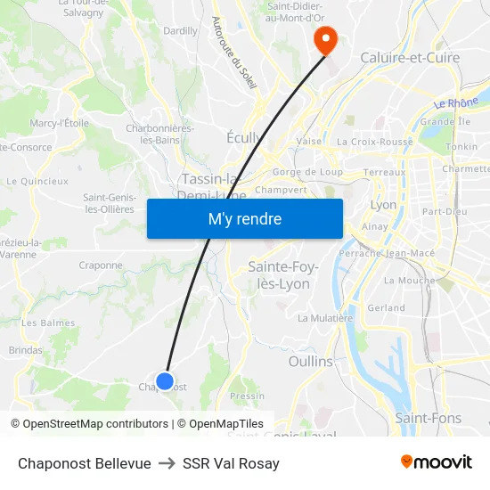 Chaponost Bellevue to SSR Val Rosay map