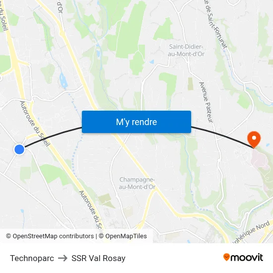Technoparc to SSR Val Rosay map