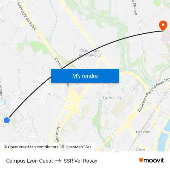 Campus Lyon Ouest to SSR Val Rosay map