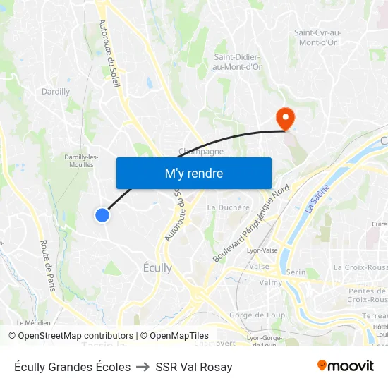 Écully Grandes Écoles to SSR Val Rosay map