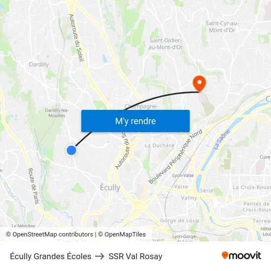 Écully Grandes Écoles to SSR Val Rosay map