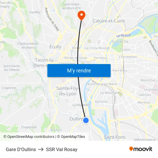 Gare D'Oullins to SSR Val Rosay map