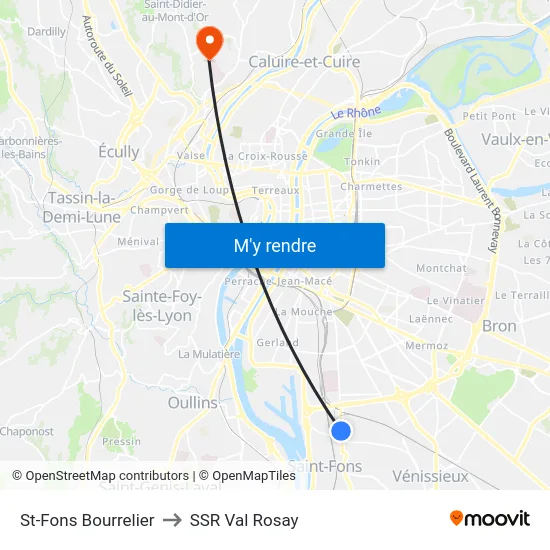 St-Fons Bourrelier to SSR Val Rosay map