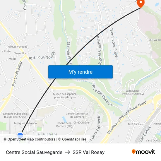 Centre Social Sauvegarde to SSR Val Rosay map