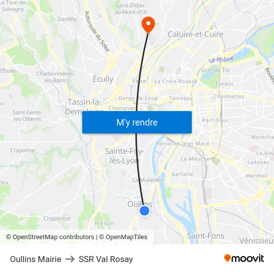 Oullins Mairie to SSR Val Rosay map