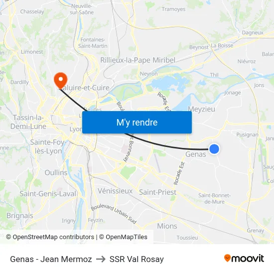 Genas - Jean Mermoz to SSR Val Rosay map