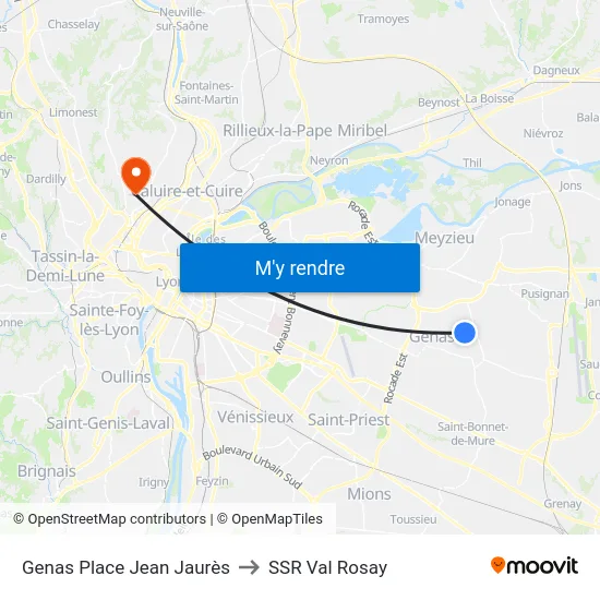Genas Place Jean Jaurès to SSR Val Rosay map