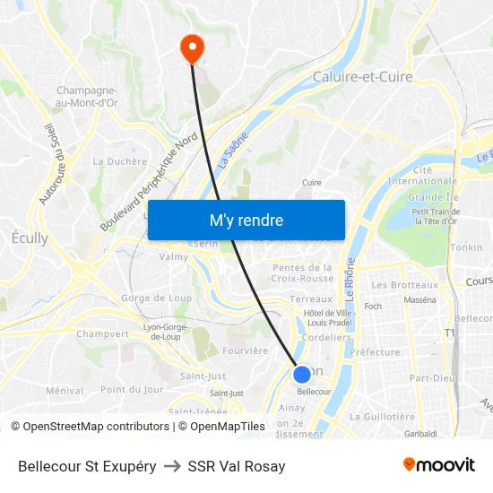 Bellecour St Exupéry to SSR Val Rosay map
