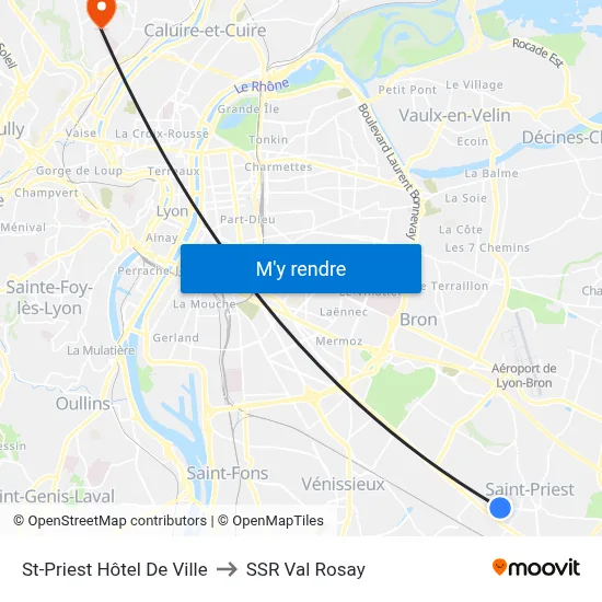 St-Priest Hôtel De Ville to SSR Val Rosay map