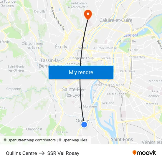 Oullins Centre to SSR Val Rosay map