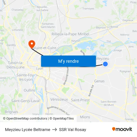 Meyzieu Lycée Beltrame to SSR Val Rosay map