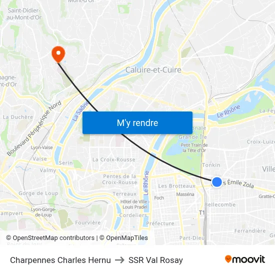 Charpennes Charles Hernu to SSR Val Rosay map