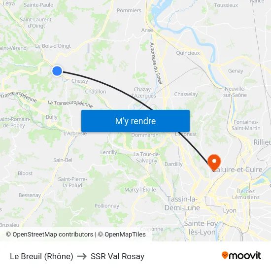 Le Breuil (Rhône) to SSR Val Rosay map