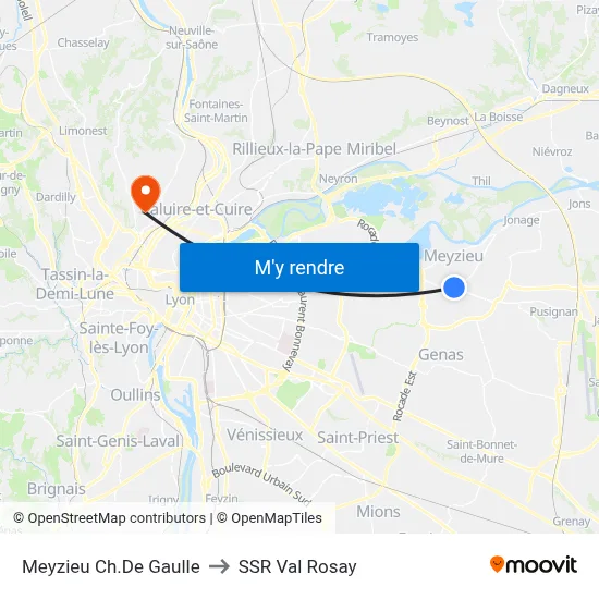 Meyzieu Ch.De Gaulle to SSR Val Rosay map
