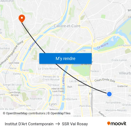 Institut D’Art Contemporain to SSR Val Rosay map