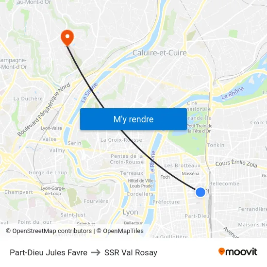 Part-Dieu Jules Favre to SSR Val Rosay map