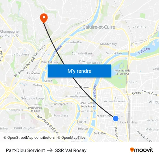 Part-Dieu Servient to SSR Val Rosay map