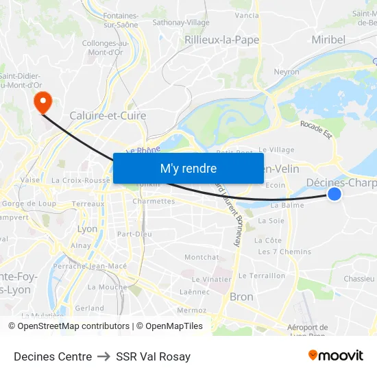 Decines Centre to SSR Val Rosay map
