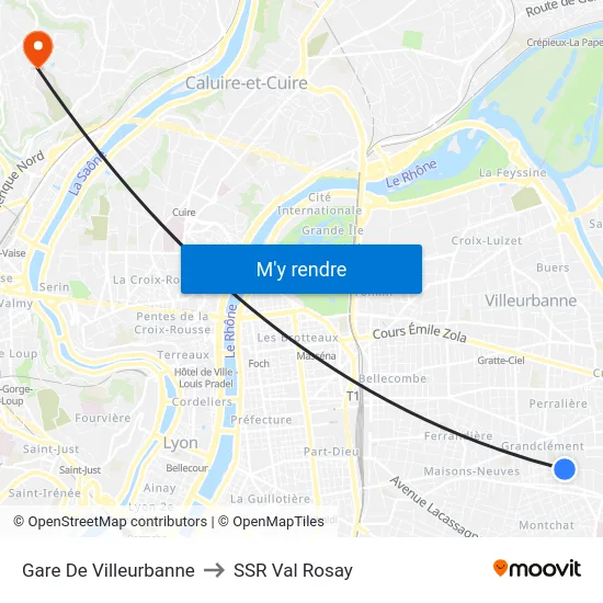 Gare De Villeurbanne to SSR Val Rosay map