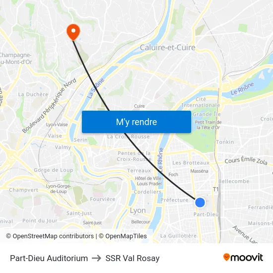 Part-Dieu Auditorium to SSR Val Rosay map