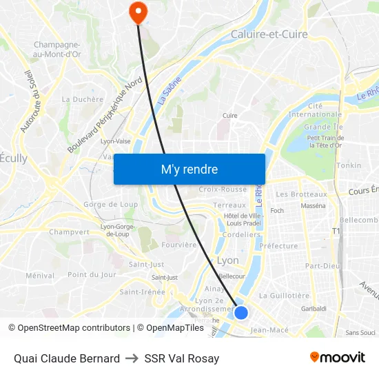 Quai Claude Bernard to SSR Val Rosay map