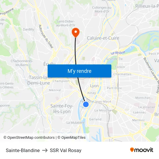 Sainte-Blandine to SSR Val Rosay map