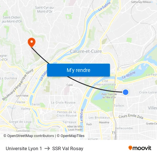 Universite Lyon 1 to SSR Val Rosay map