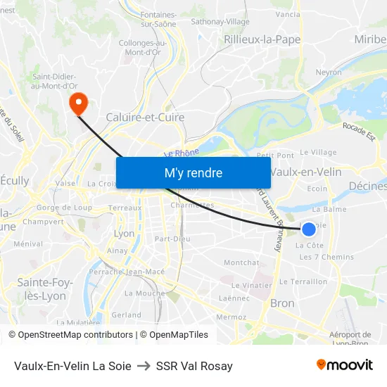 Vaulx-En-Velin La Soie to SSR Val Rosay map